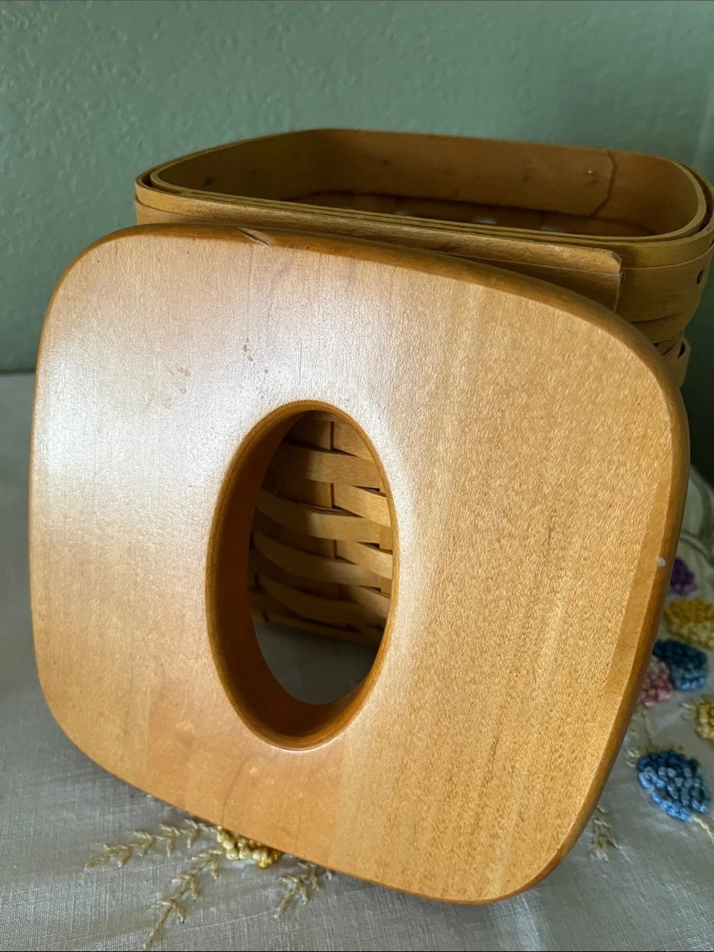 Vintage 1992 Longaberger Tall Tissue Basket with removable Wood Lid